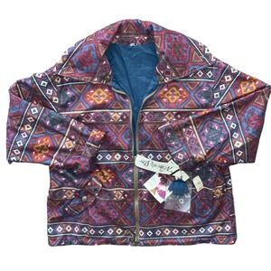 Current Seen Jacket Womens 20W Reversible‎ Aztec Southwestern Blue Vintage NWT
